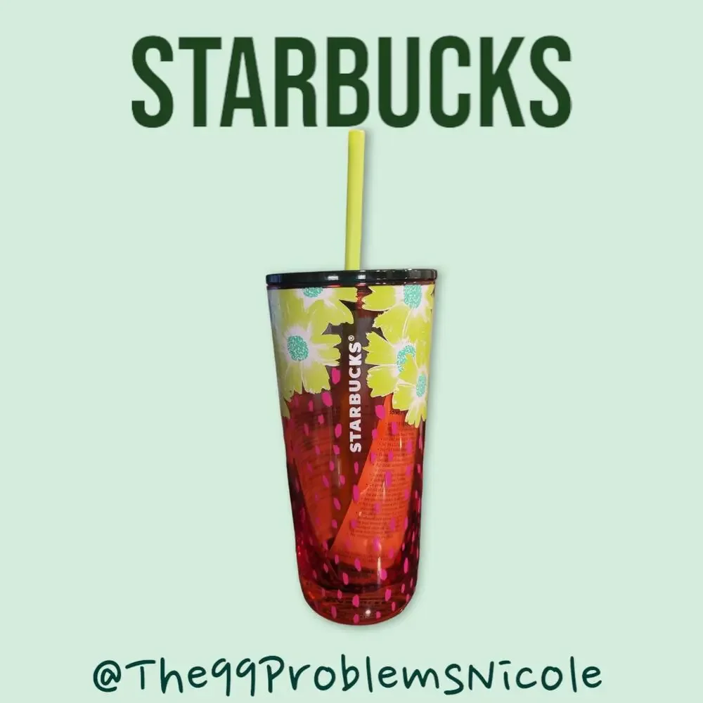 Starbucks New 2022 Strawberry Berry Blossom Glass Tumbler Cold Cup 18oz